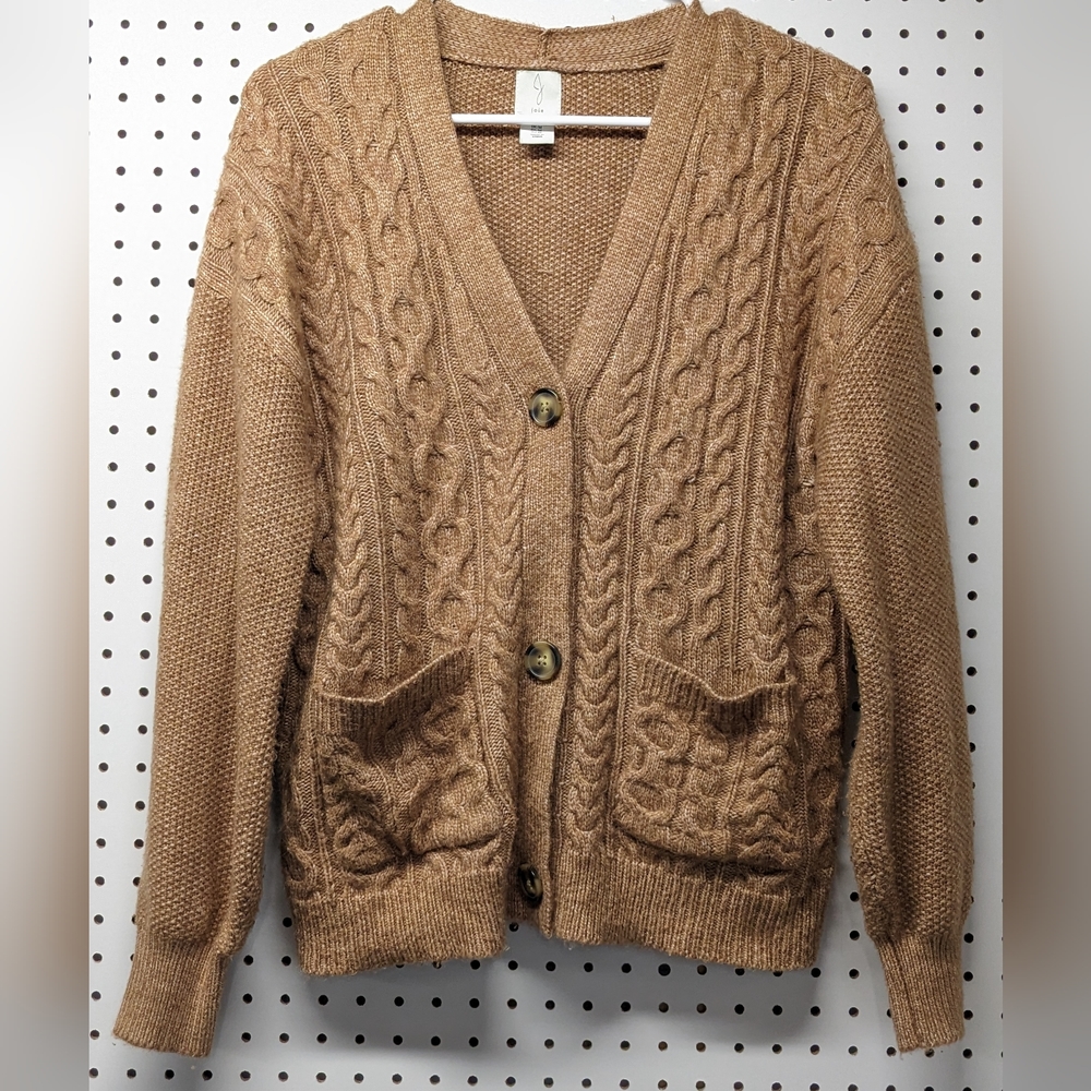 Joie Cable Knit Cardigan in Camel Brown